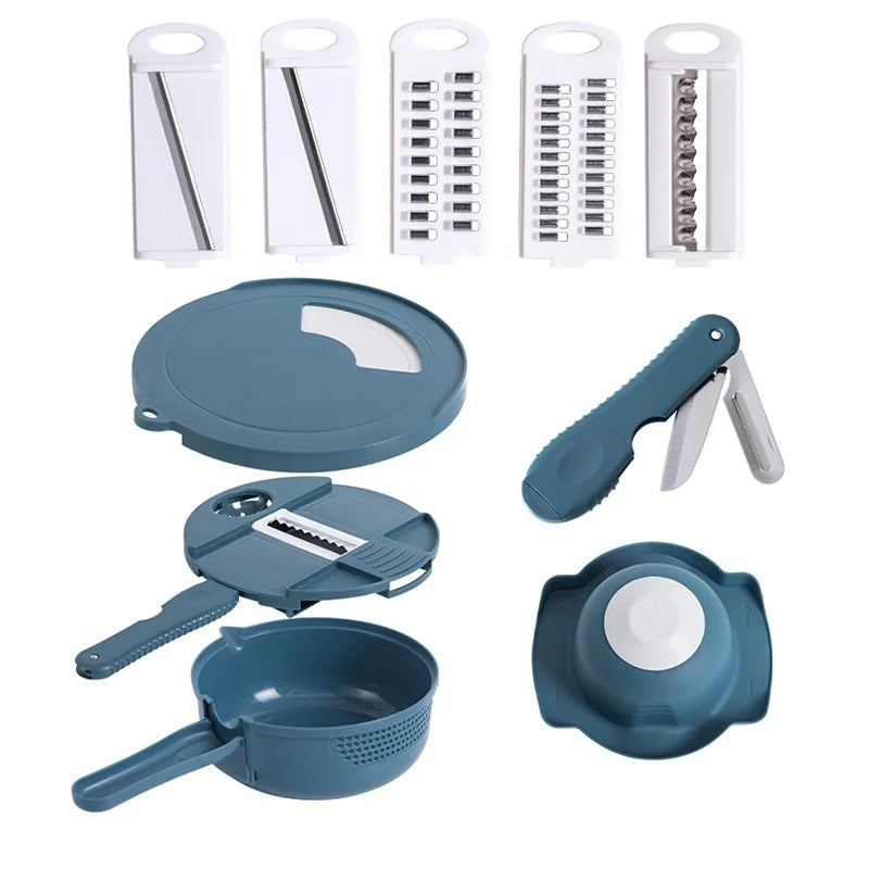 Multifunctional 9-in-1 Vegetable Chopper, Carrot and Potato Manual Shredding and Slicing Machine, Radish Chopper, Kitchen Tool L