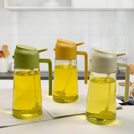 Glass Oil Sprayer for Cooking - 2-in-1 Spray & Pour Olive Oil Mister, Fine Mist Atomizer for Salad, Frying & Roasting, Kitchen﻿