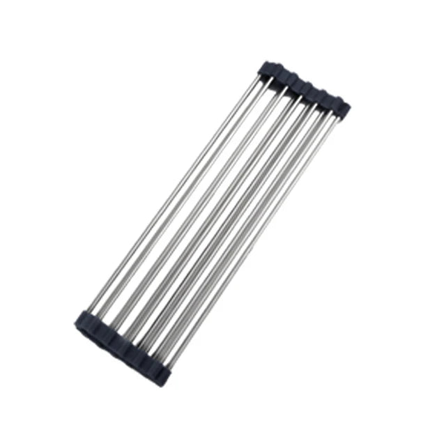 Foldable Stainless Steel Dish Drainer Roll Up Dish Drying Rack Shelf Kitchen Sink Holder Organizer Bowl Tableware Plate Storage