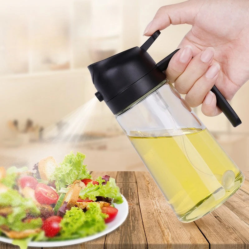 Glass Oil Sprayer for Cooking - 2-in-1 Spray & Pour Olive Oil Mister, Fine Mist Atomizer for Salad, Frying & Roasting, Kitchen﻿
