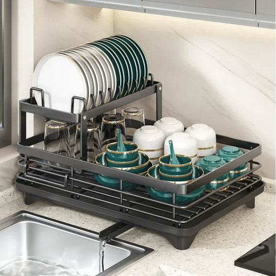 Dish Drying Rack for Kitchen Counter – Large Dish Rack with Drainboard, Adjustable Swivel Spout, Rustproof