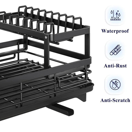 Dish Drying Rack for Kitchen Counter – Large Dish Rack with Drainboard, Adjustable Swivel Spout, Rustproof