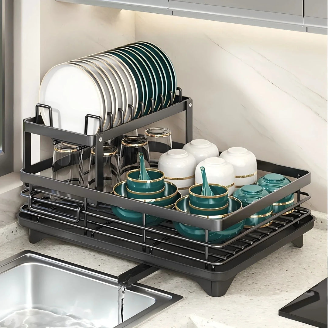 Dish Drying Rack for Kitchen Counter – Large Dish Rack with Drainboard, Adjustable Swivel Spout, Rustproof