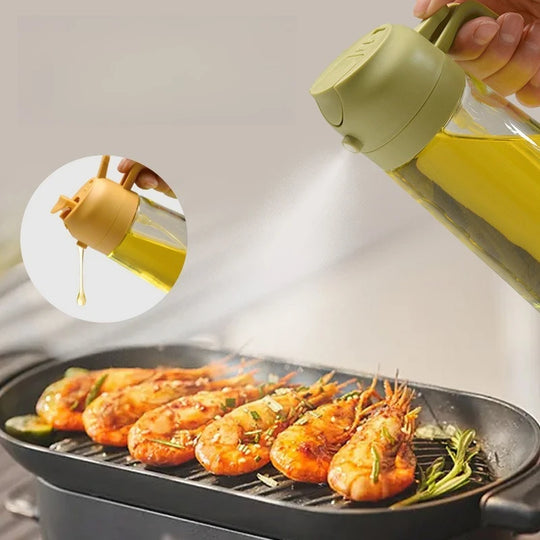 Glass Oil Sprayer for Cooking - 2-in-1 Spray & Pour Olive Oil Mister, Fine Mist Atomizer for Salad, Frying & Roasting, Kitchen﻿