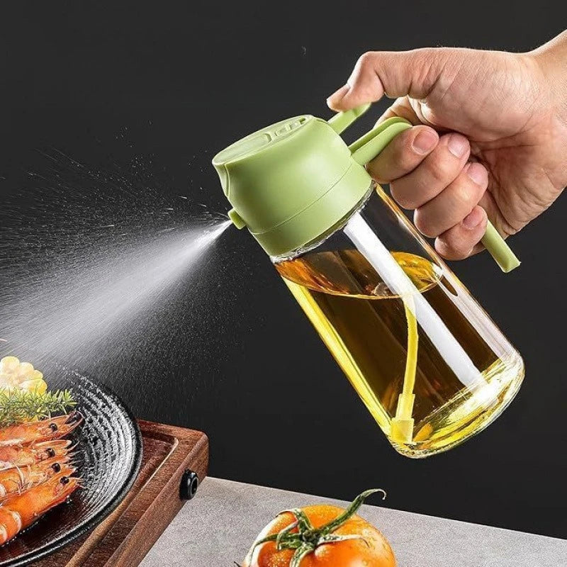 Glass Oil Sprayer for Cooking - 2-in-1 Spray & Pour Olive Oil Mister, Fine Mist Atomizer for Salad, Frying & Roasting, Kitchen﻿