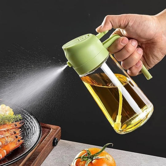 Glass Oil Sprayer for Cooking - 2-in-1 Spray & Pour Olive Oil Mister, Fine Mist Atomizer for Salad, Frying & Roasting, Kitchen﻿