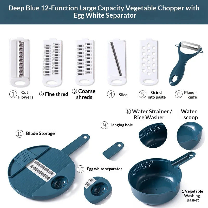 Multifunctional 9-in-1 Vegetable Chopper, Carrot and Potato Manual Shredding and Slicing Machine, Radish Chopper, Kitchen Tool L
