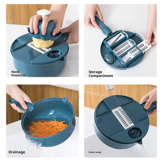 Multifunctional 9-in-1 Vegetable Chopper, Carrot and Potato Manual Shredding and Slicing Machine, Radish Chopper, Kitchen Tool L