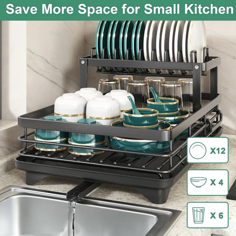 Dish Drying Rack for Kitchen Counter – Large Dish Rack with Drainboard, Adjustable Swivel Spout, Rustproof